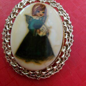 vintage tancer ll stamped/signed rare hand painted cameo brooch pin